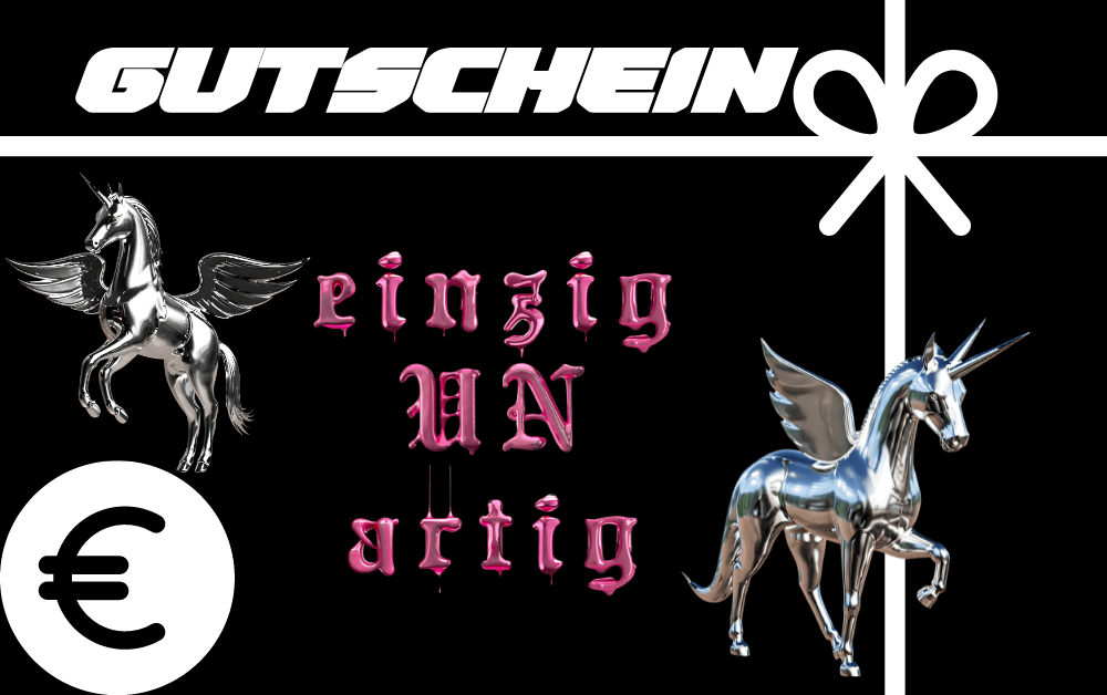 Gutschein von einzigUnartig mit einem stilvollen, mystischen Design. Der Gutschein lädt zur Entdeckung einzigartiger Mode für Raves und Festivals ein, perfekt für Outfits voller Rave-Romantik und außergewöhnliche Accessoires